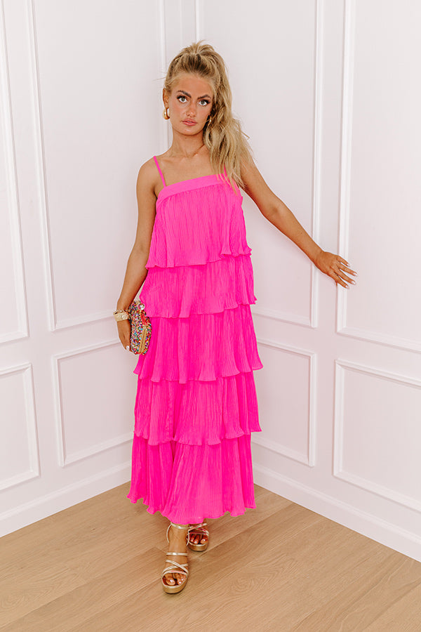 Dreamy Mood Pleated Midi In Hot Pink