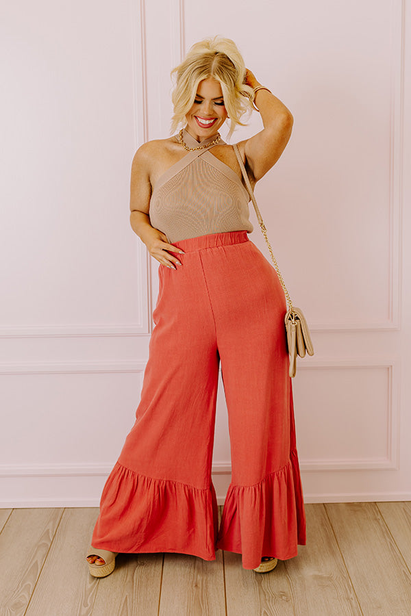 The Kenzo High Waist Linen-Blend Trousers In Aurora Red Curves