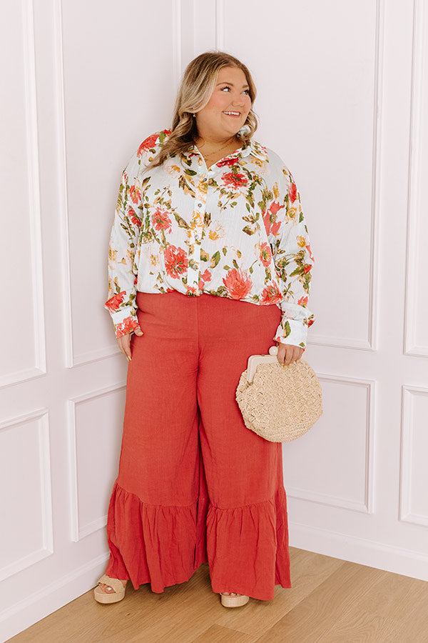 The Kenzo High Waist Linen-Blend Trousers In Aurora Red Curves Image - 1