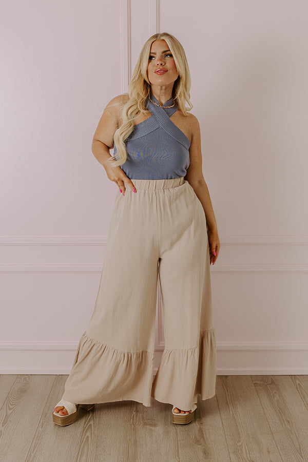 The Kenzo High Waist Linen-Blend Trousers In Beige Curves