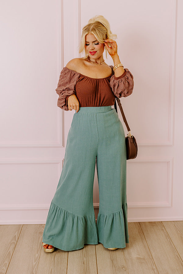 The Kenzo High Waist Linen-Blend Trousers In Light Teal Curves
