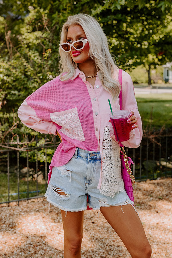 The Edith Knit Button Up in Pink Image - 1