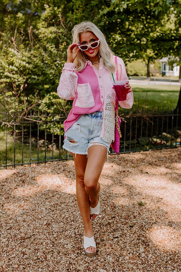 The Edith Knit Button Up in Pink Image - 2