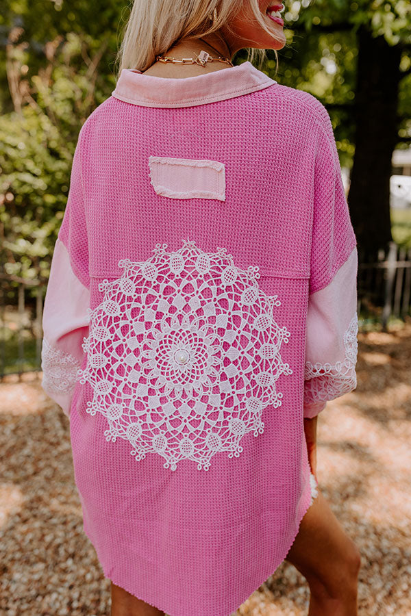 The Edith Knit Button Up in Pink Image - 4