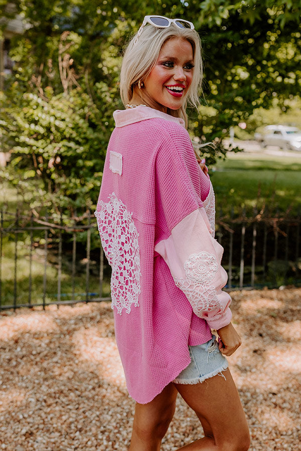 The Edith Knit Button Up in Pink Image - 5