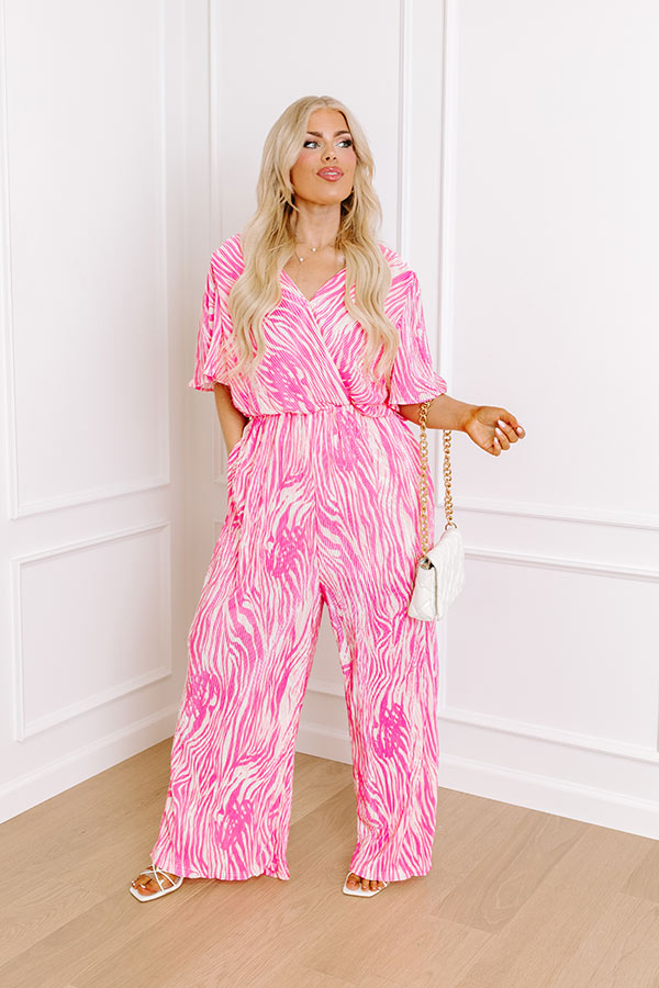 Peak Party Vibes Pleated Jumpsuit In Pink Curves