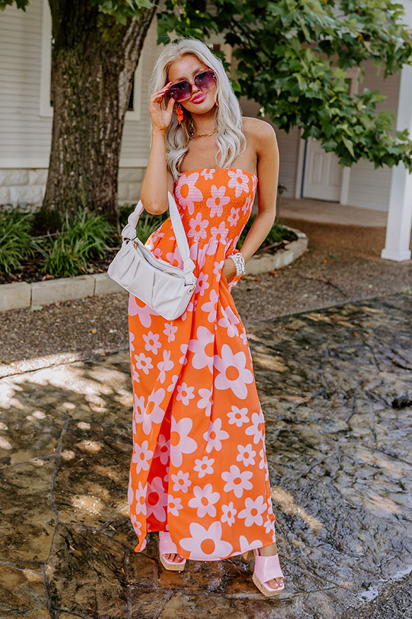 Loft Party Smocked Floral Jumpsuit in Orange • Impressions Online Boutique