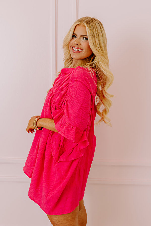 Divine Downtime Button Up in Hot Pink Curves Image - 3