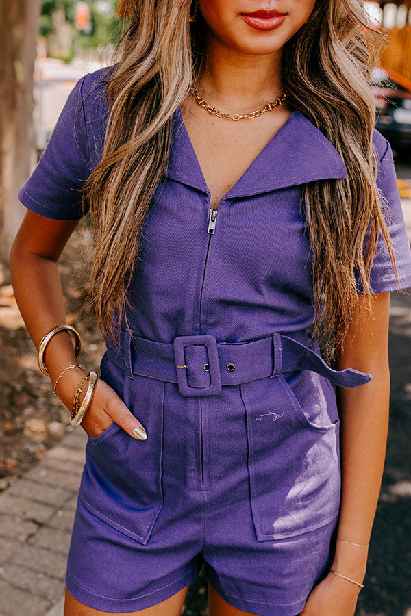 Stay Sophisticated Denim Romper In Purple • Impressions Online Boutique