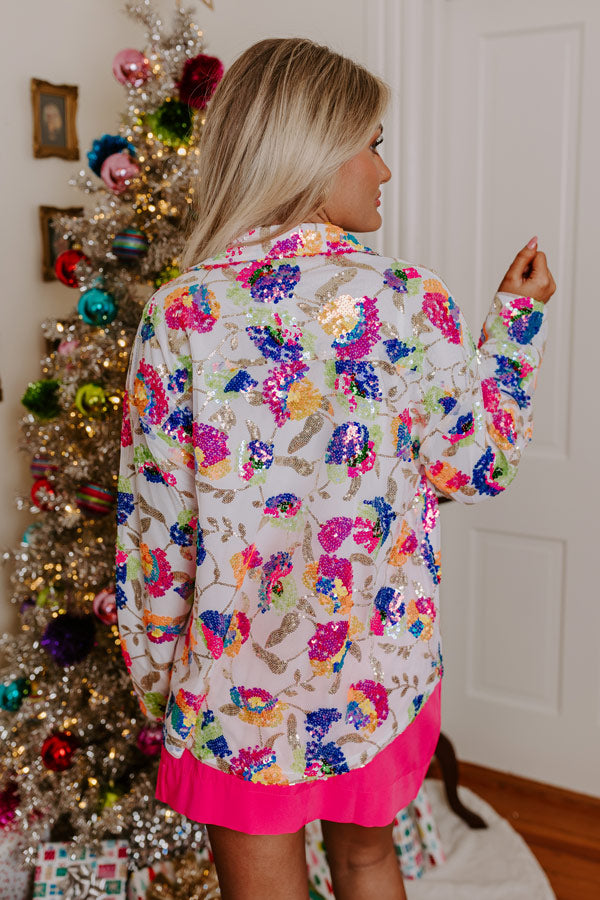 Prosecco Splash Sequin Button Up in White • Impressions Online Boutique