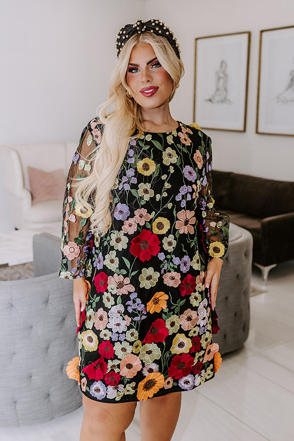 Floral Dream Embroidered Mini Dress in Black Curves – Impressions ...