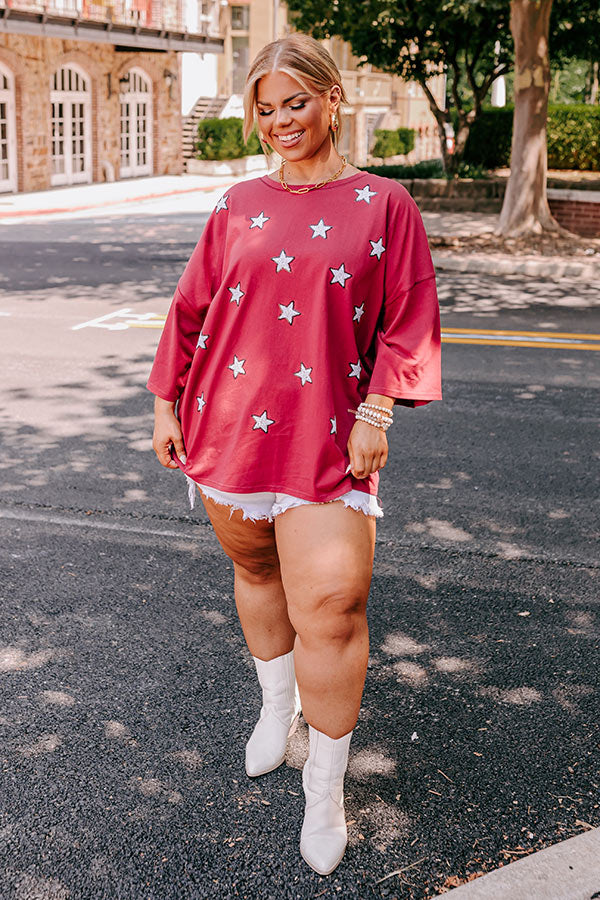 Brightest Star Sequin Oversized Tee in Red Curves