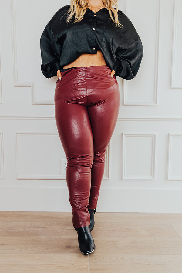 Flirty Allure High Waist Faux Leather Legging in Wine Curves