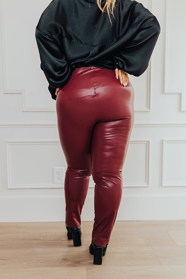 Flirty Allure High Waist Faux Leather Legging in Wine Curves