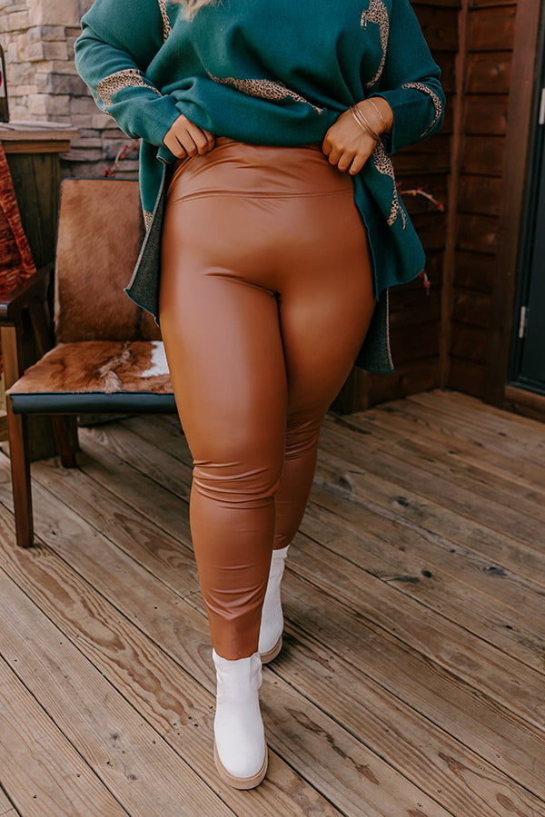 Popular Phrase High Waist Faux Leather Legging in Camel Curves •  Impressions Online Boutique