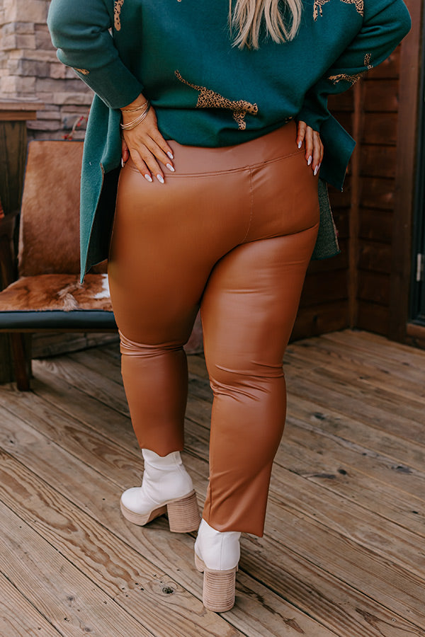 Popular Phrase High Waist Faux Leather Legging in Camel Curves