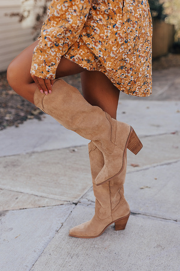 The Torra Faux Suede Knee High Boot in Iced Latte