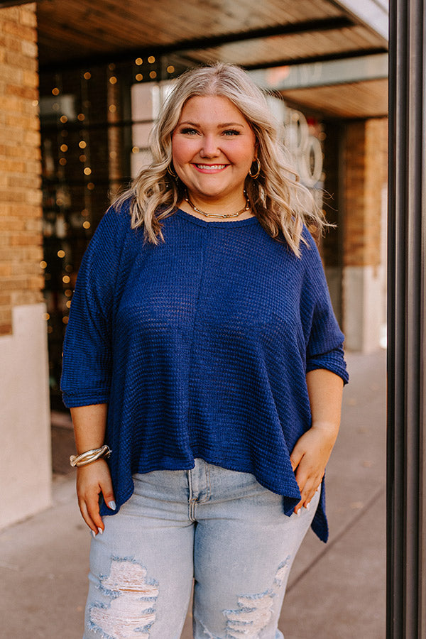 Saturdays Down South Waffle Knit Top In Navy Curves
