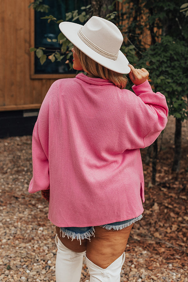 Easy To Style Ribbed Sweater Top in Pink Curves Image - 3