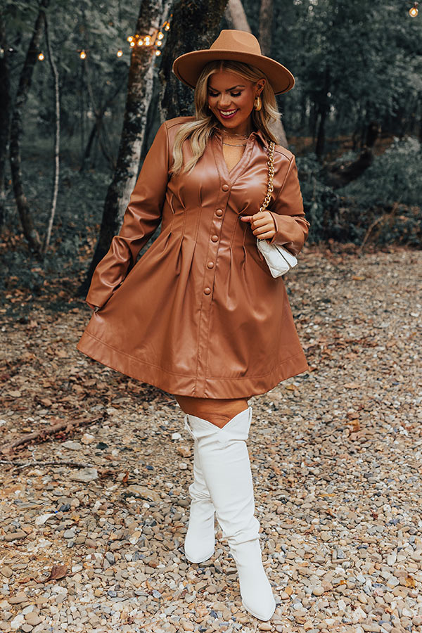 Mostly Amused Faux Leather Dress in Camel Curves