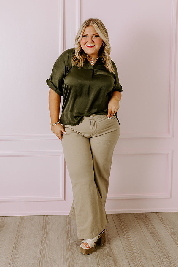 Stylish Setting Shift Top in Army Green Curves