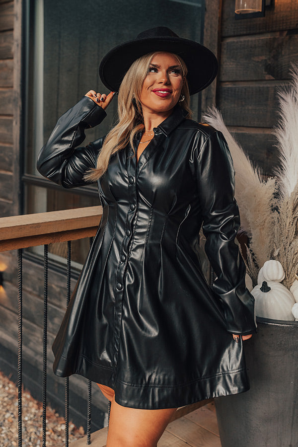 Mostly Amused Faux Leather Dress in Black Curves