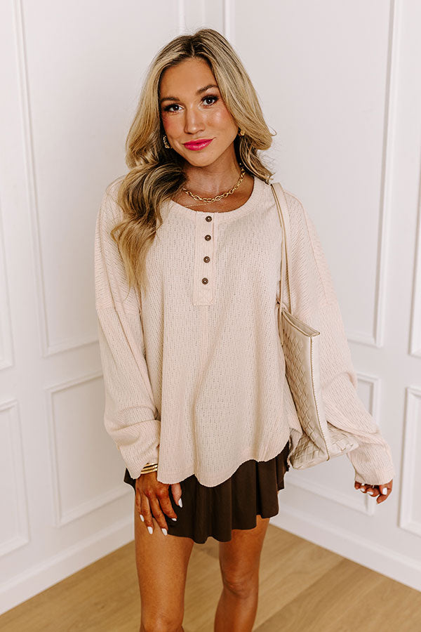 Breezy Times Oversized Henley Top In Cream Image - 1