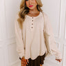 Breezy Times Oversized Henley Top In Cream Image - 1
