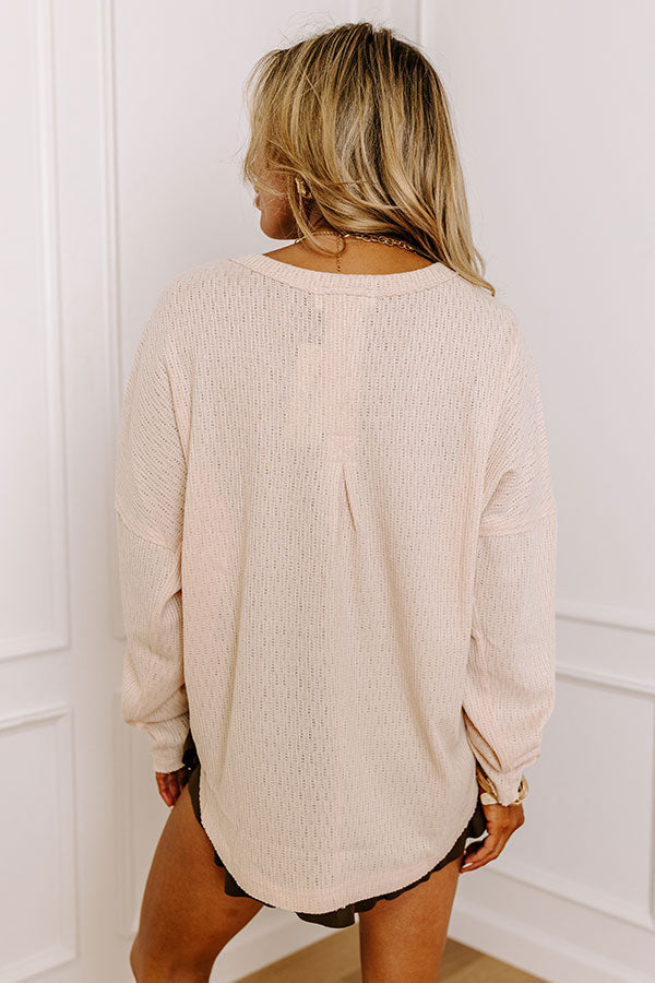 Breezy Times Oversized Henley Top In Cream Image - 4