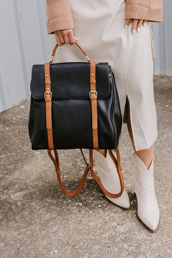 Punctual And Perfect Faux Leather Backpack In Black