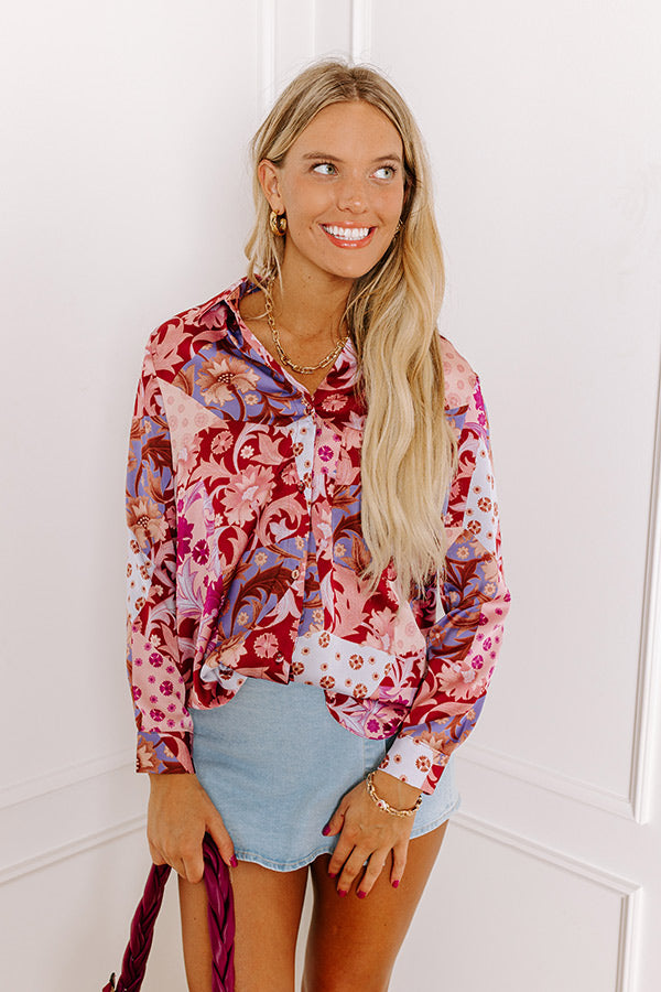 Hours of Flowers Satin Button Up Image - 3