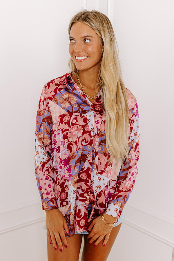 Hours of Flowers Satin Button Up Image - 2