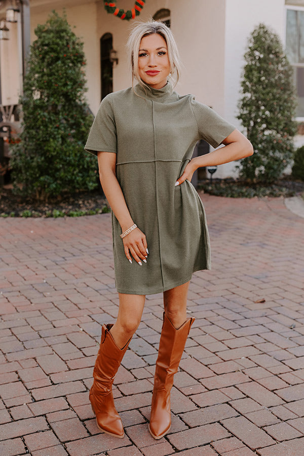On The Scene Mini Sweater Dress In Olive Image - 1