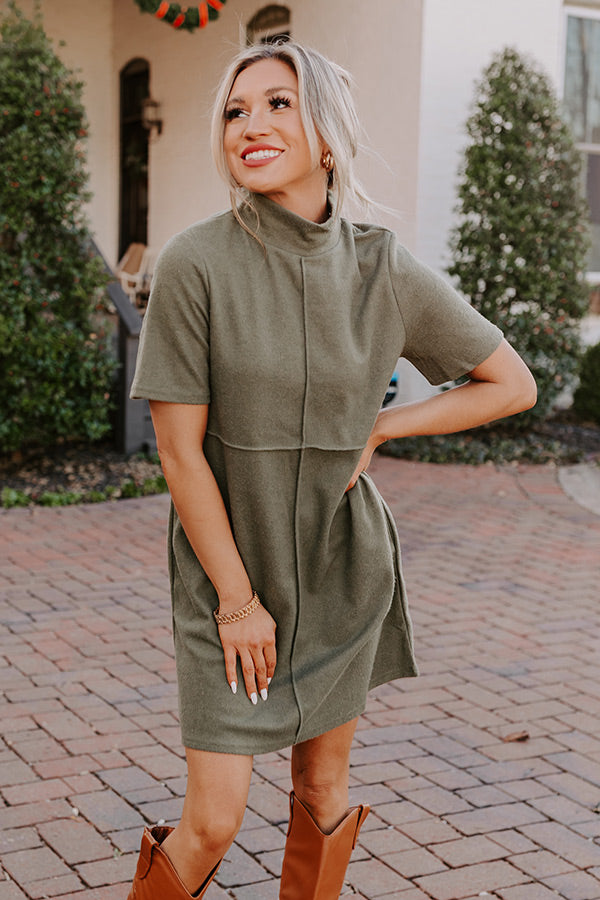 On The Scene Mini Sweater Dress In Olive Image - 2