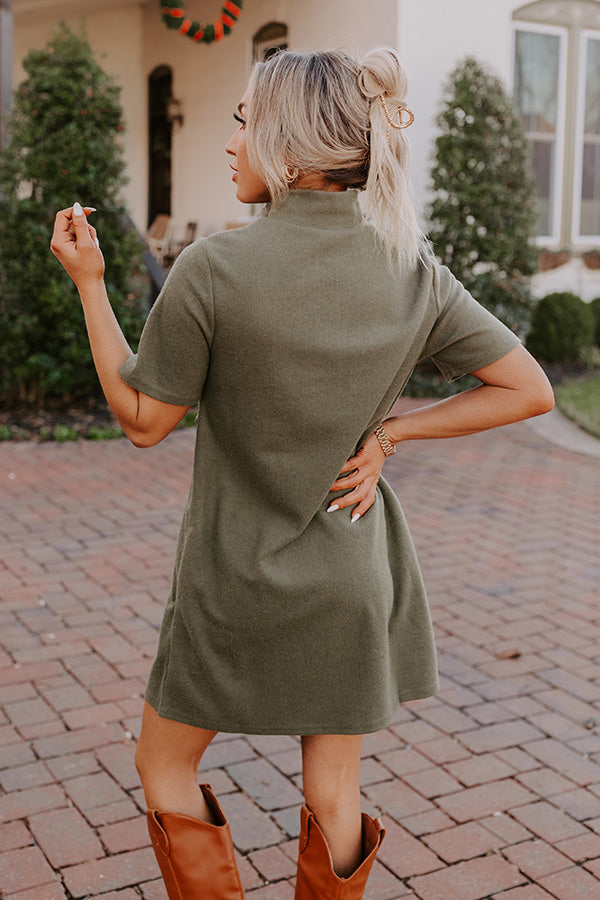 On The Scene Mini Sweater Dress In Olive Image - 3