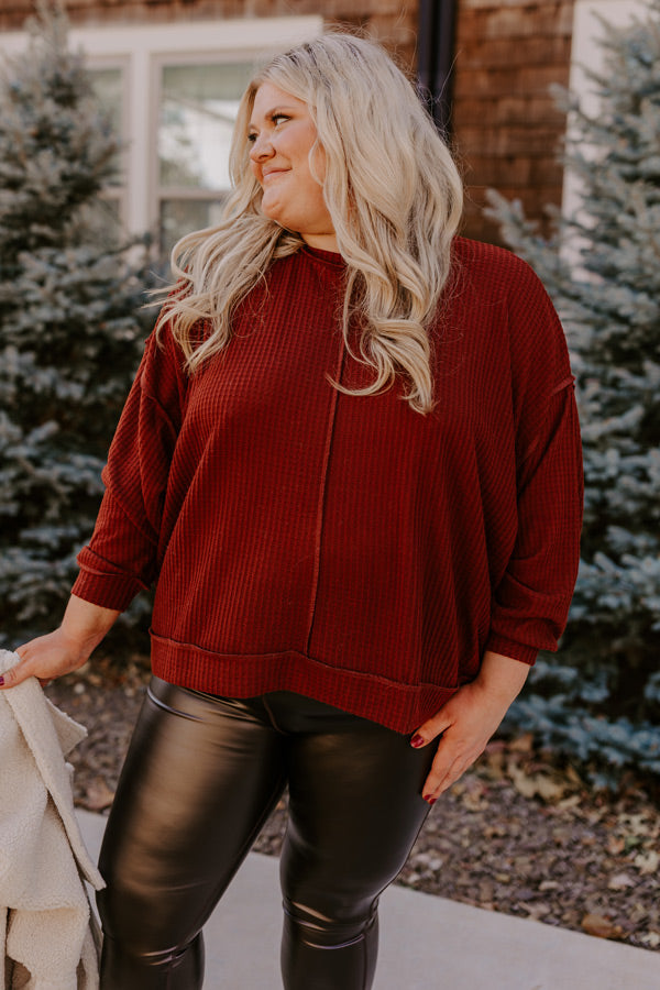 Cozy Little Spot Waffle Knit Top in Dark Rust Curves Image - 1