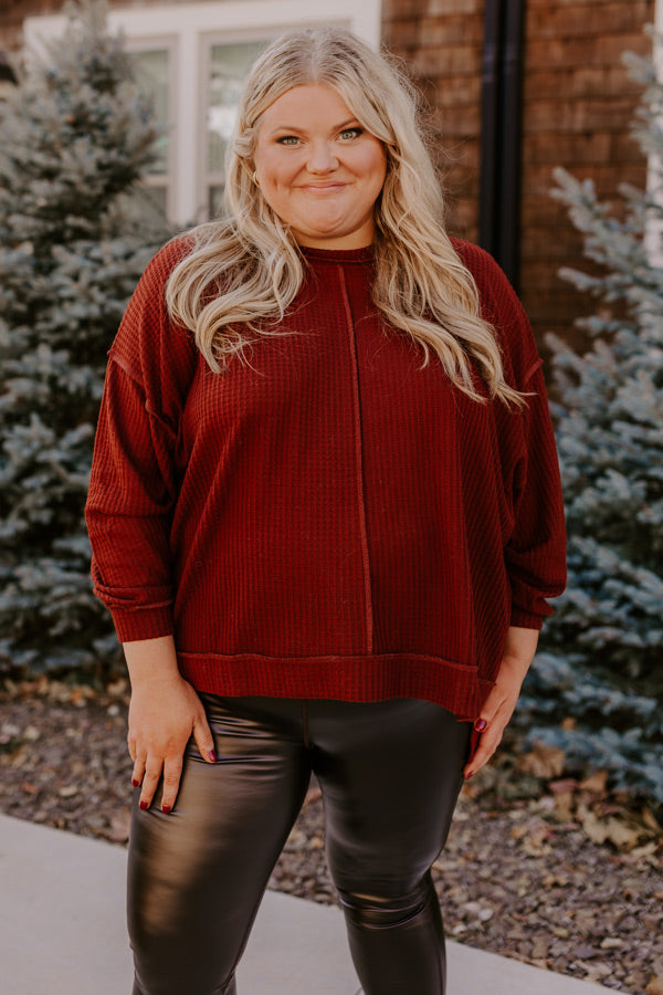 Cozy Little Spot Waffle Knit Top in Dark Rust Curves Image - 2