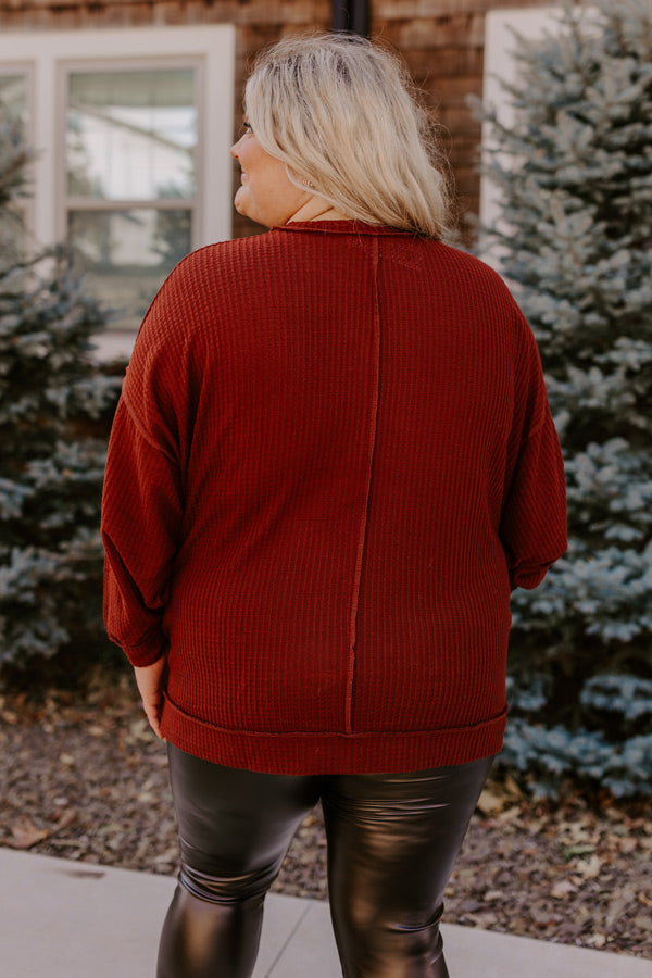 Cozy Little Spot Waffle Knit Top in Dark Rust Curves Image - 5