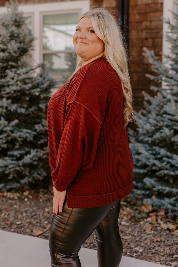 Cozy Little Spot Waffle Knit Top in Dark Rust Curves Image - 4