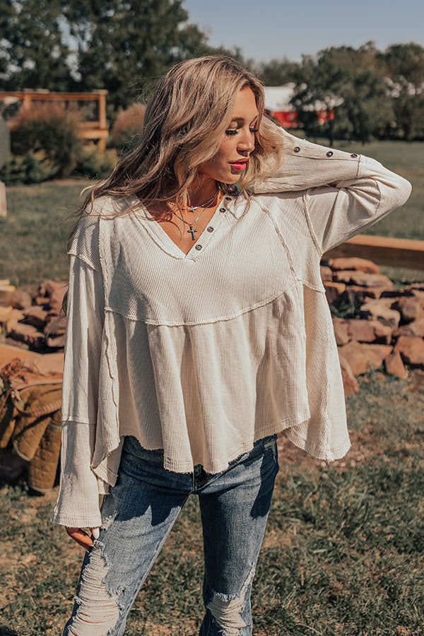 Whispering Sweet Nothings Waffle Knit Top in Cream