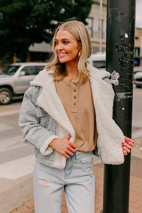 Breezy Times Oversized Henley Top In Taupe Image - 4