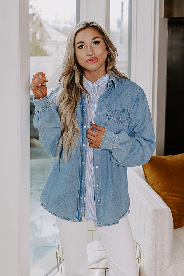 Risen Secret Message Denim Button Up Image - 1