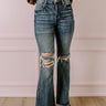 Risen The Sequoia High Waist Distressed Flare in Dark Wash Image - 1