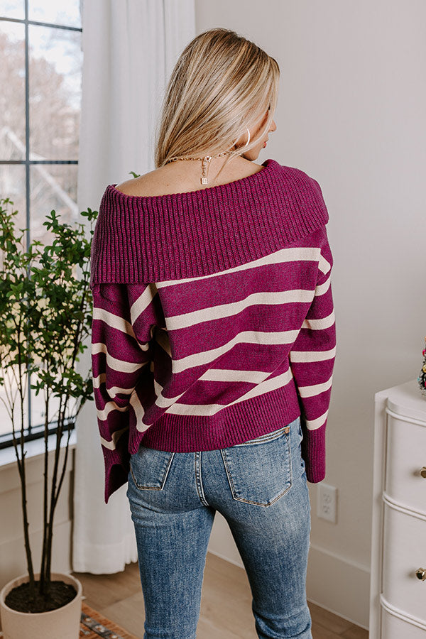 Fill Up Your Cup Stripe Sweater In Royal Plum
