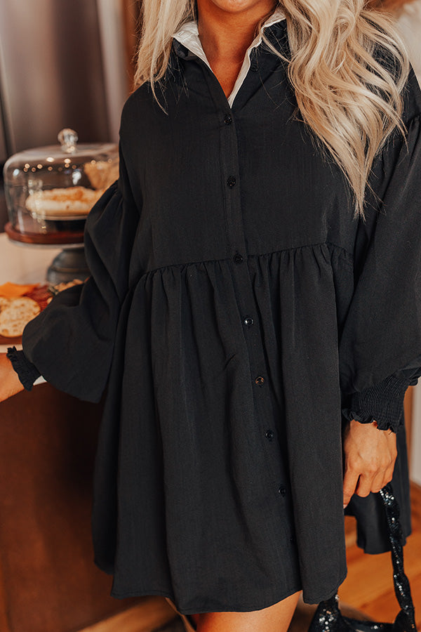 Cafe Patio Button Down Mini Dress in Black Image - 5