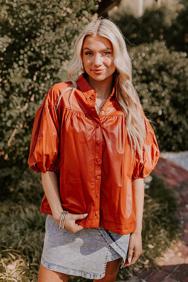 Fate Would Have It Faux Leather Top in Rust Image - 3