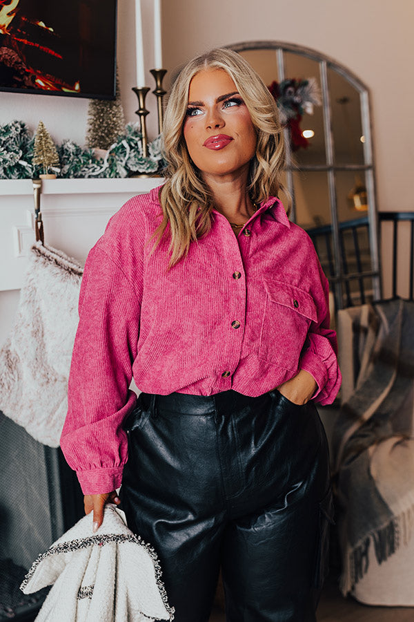 On My Mind Corduroy Button Up In Violet Curves Image - 5