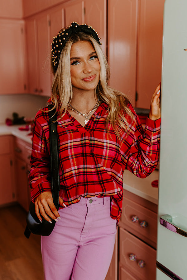 Catching Feelings Plaid Top In Pink Image - 1