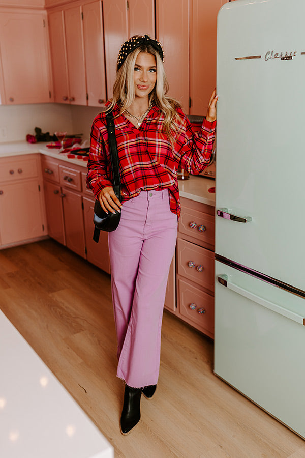 Catching Feelings Plaid Top In Pink Image - 3