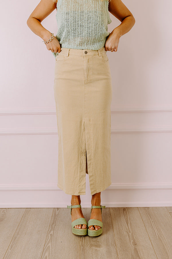 The Bristol High Waist Denim Skirt In Cream Image - 2